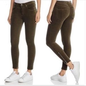 RAG & BONE Women’s Ame Mid Rise Velvet Skinny Jeans w/ Exposed Ankle Zip Olive